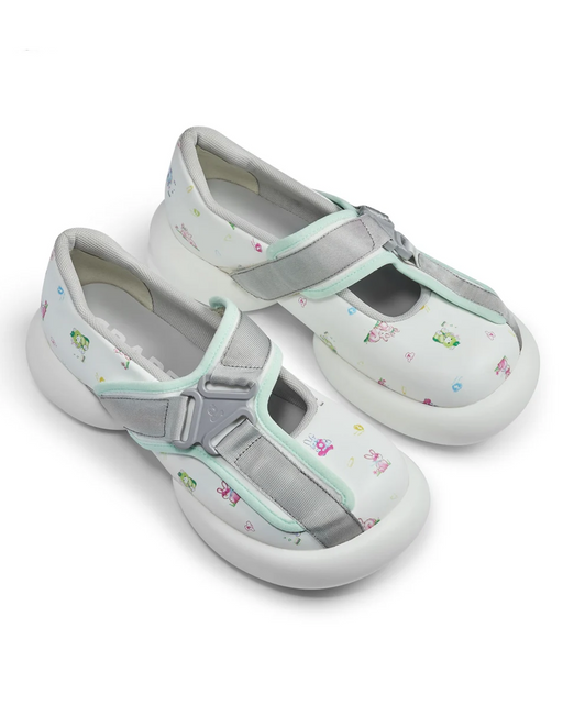 White Printing Safety Buckle Mary Jane Shoes