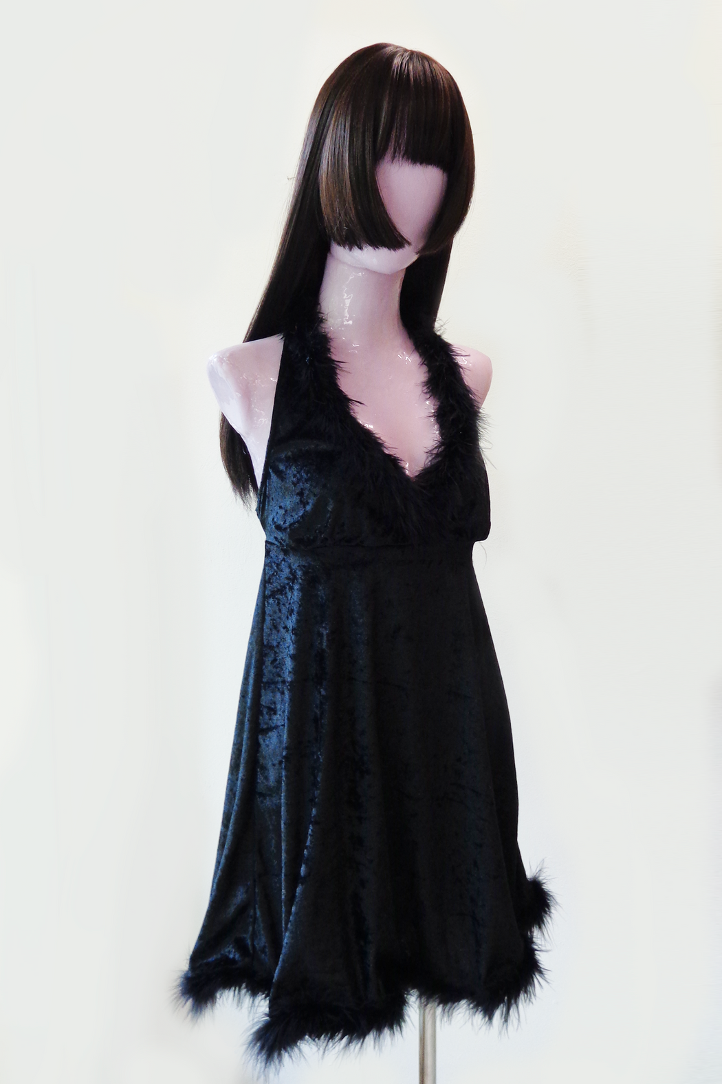VELVET HALTER PLUSH DRESS