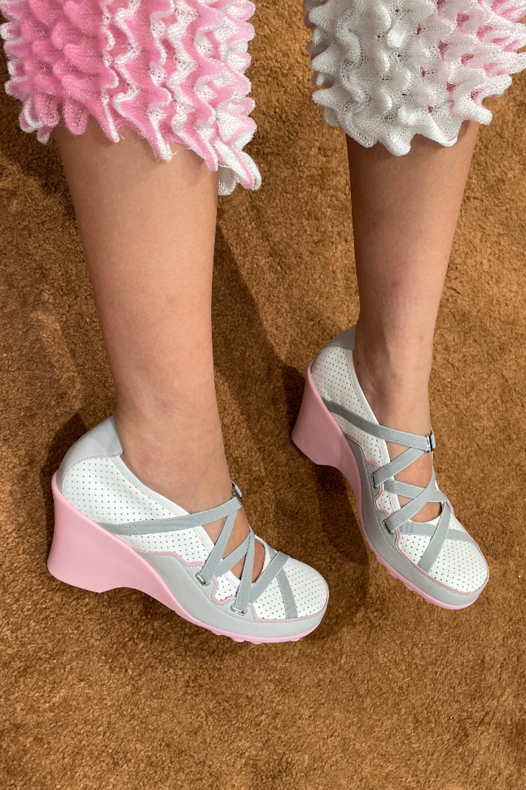 White Pink Strappy High-Heels