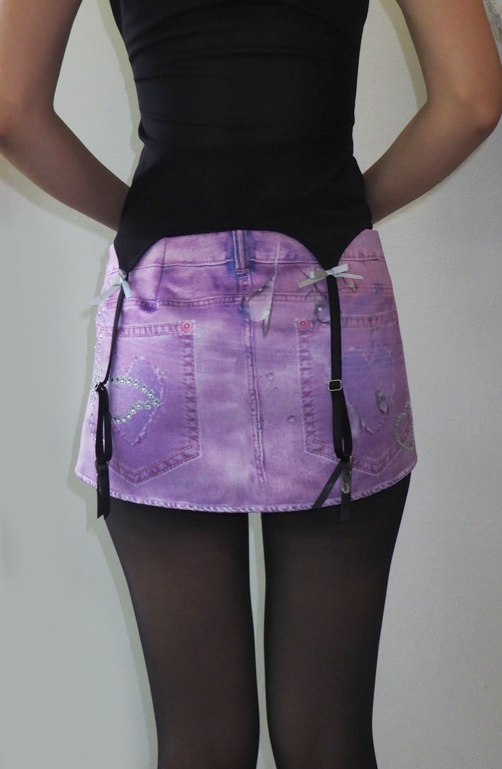 Purple Satin Denim Skirt