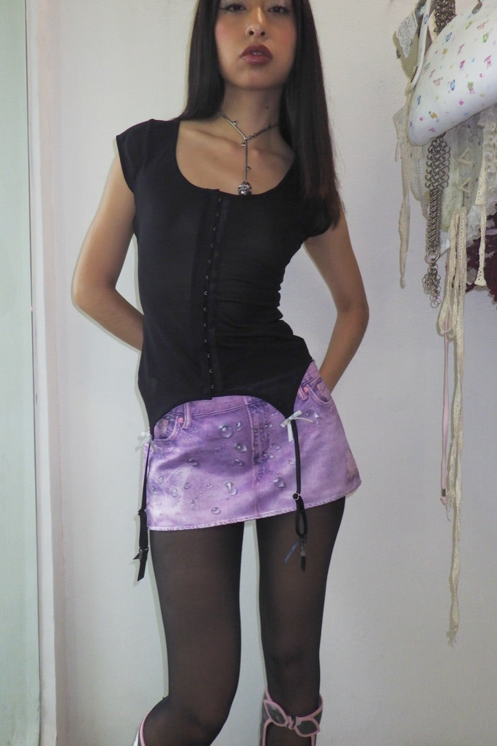 Purple Satin Denim Skirt