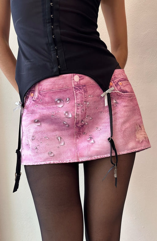 Pink Satin Denim Skirt