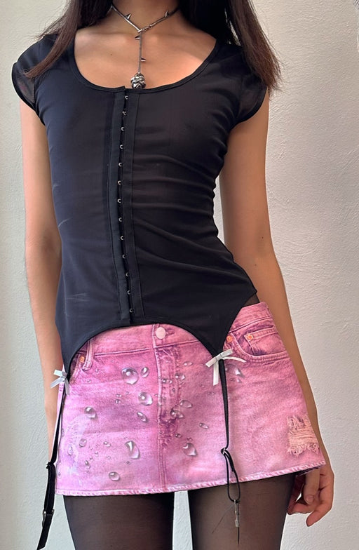 Pink Satin Denim Skirt