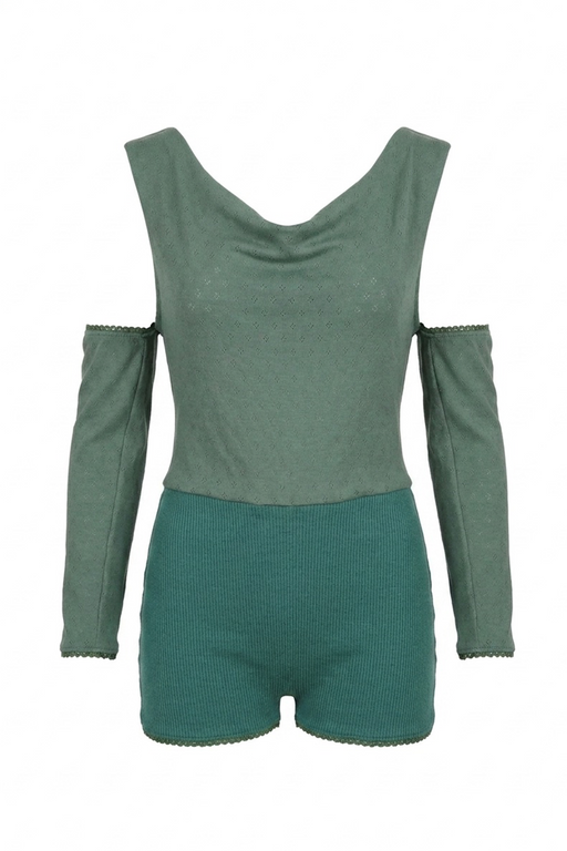 Jersey Pointelle Playsuit Green