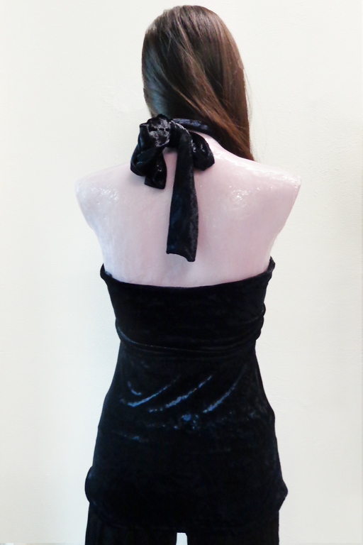 EXPRESS VELVET BOW HALTER TOP