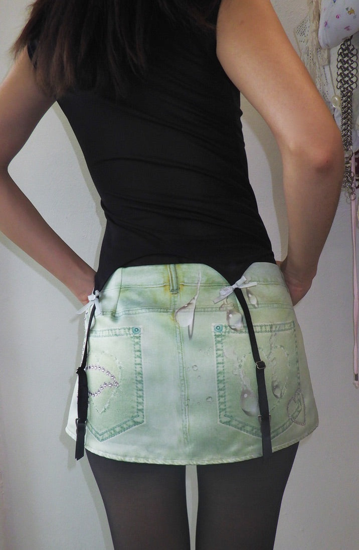 Green Satin Denim Skirt