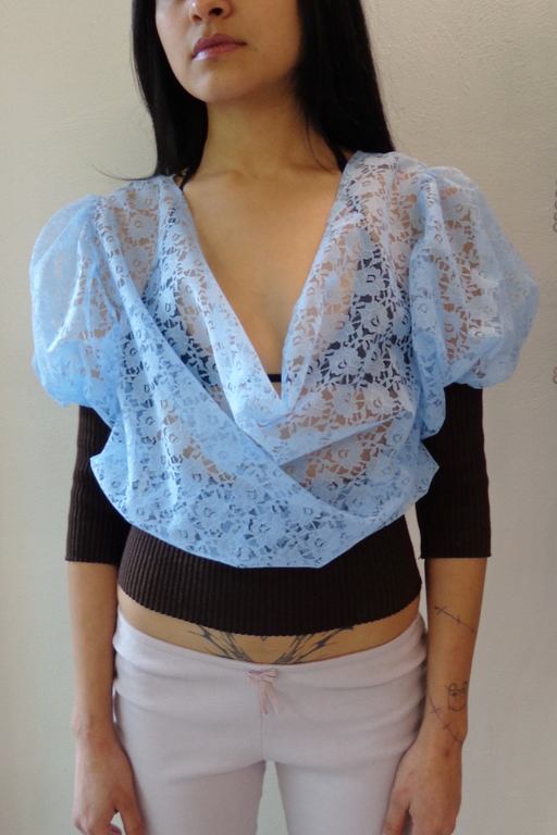 Lace Cowl Blouse - Blue