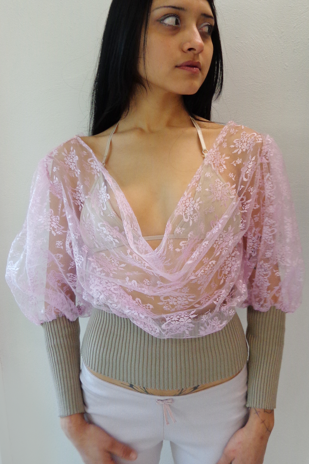 Lace Cowl Blouse - Pink