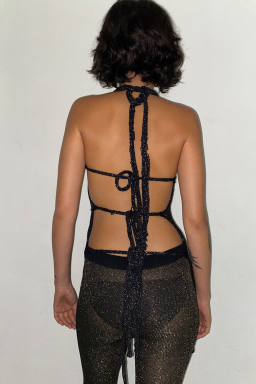 LONG TANK TOP - BLACK SPARKLE