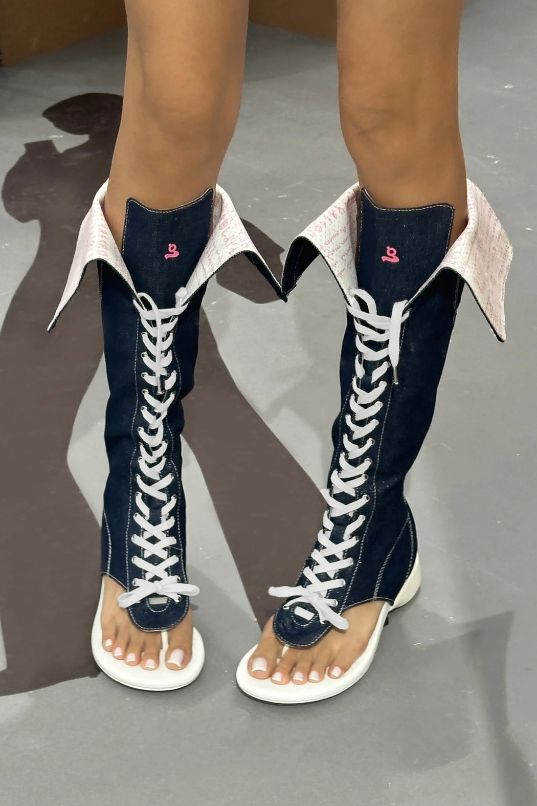 DENIM PRINT "LAPEL #3" BOXING BOOTS