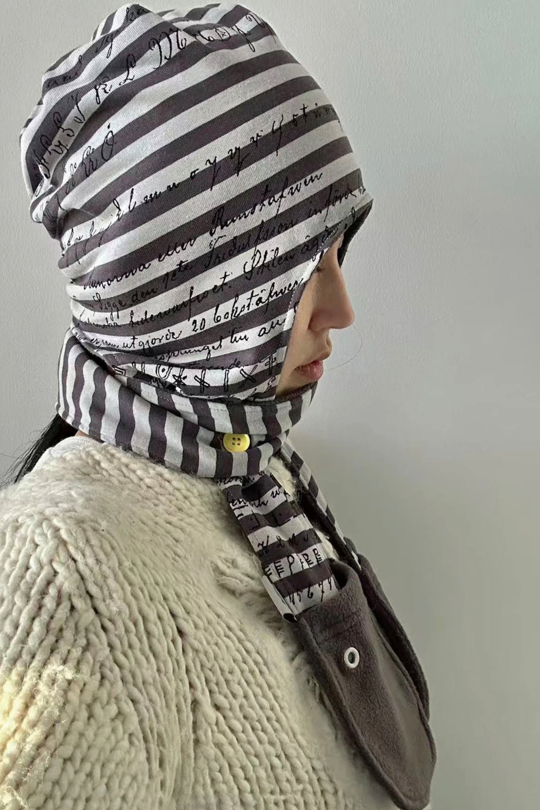 CODE PRINT STRIPED 2-in-1 HOODED SCARF
