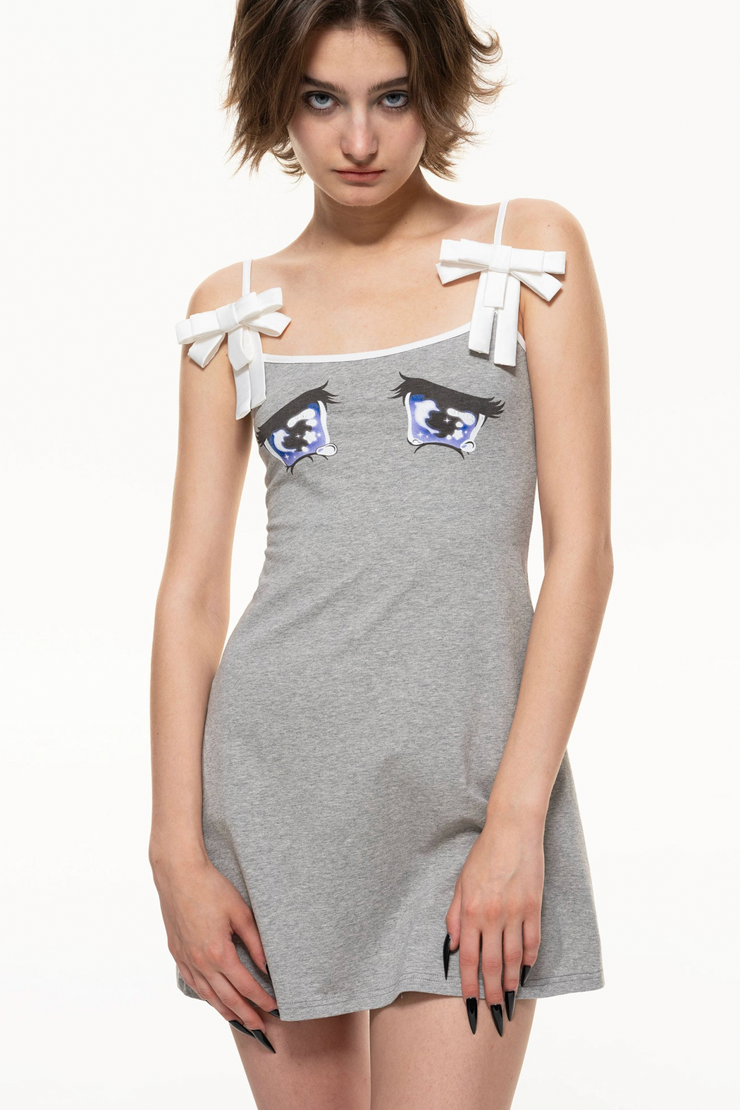 Nodress gray "No cry" crying eyes printed camisole dress