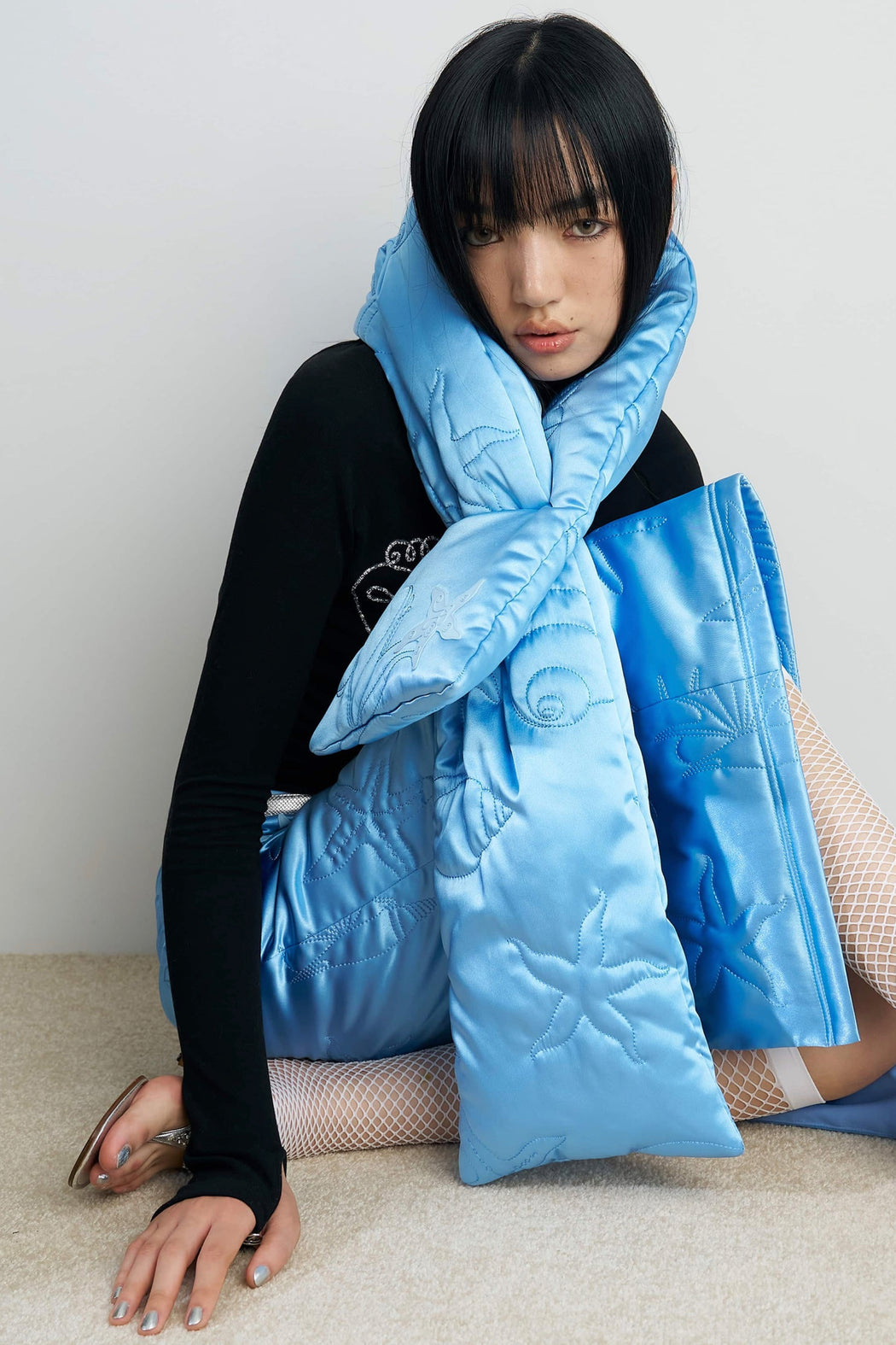 Blue shell puffer quilted scarf