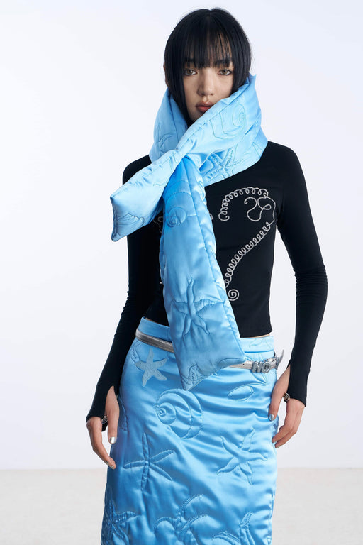 Blue shell puffer quilted scarf