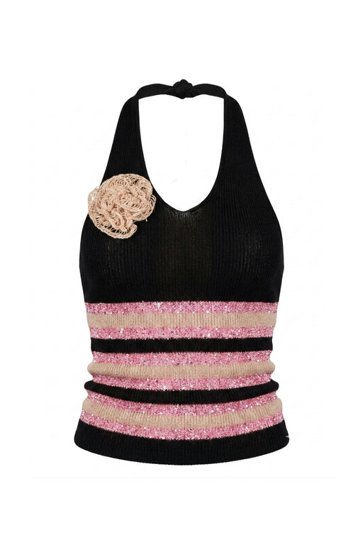 STRIPPED HALTER TOP