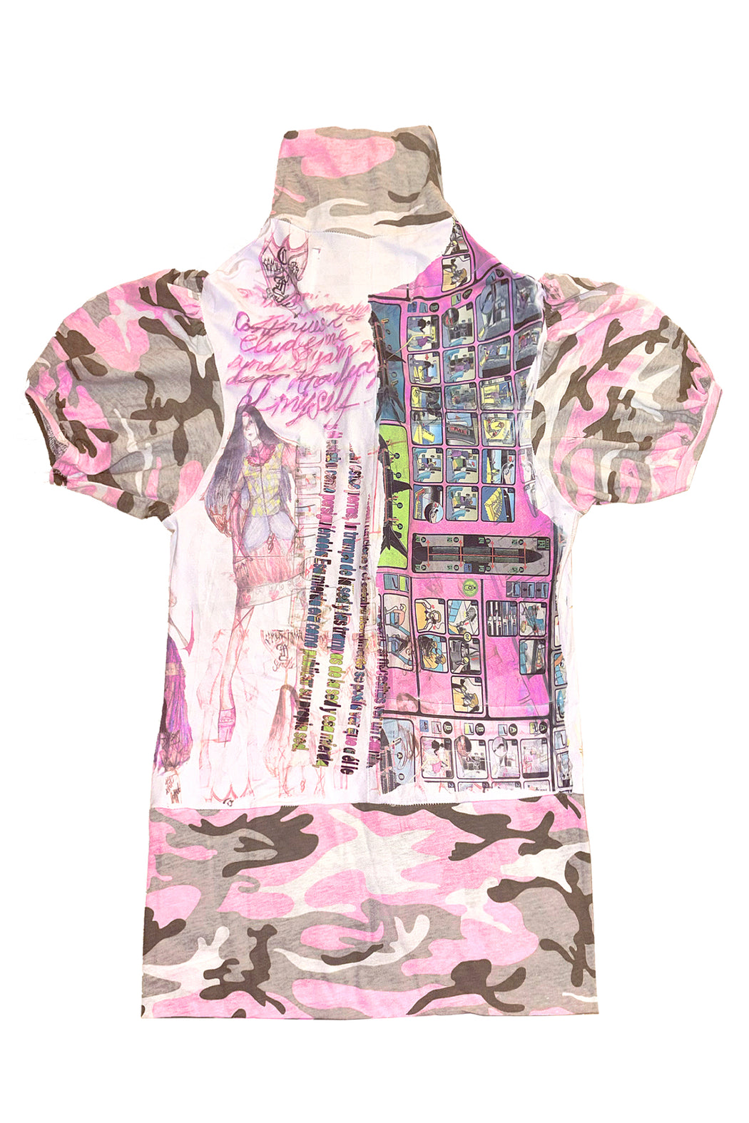 Camo Puff Sleeve with Colored Zip Up