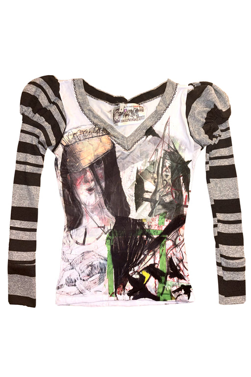 Long Slv V neck with Gathered Puff Sleeve