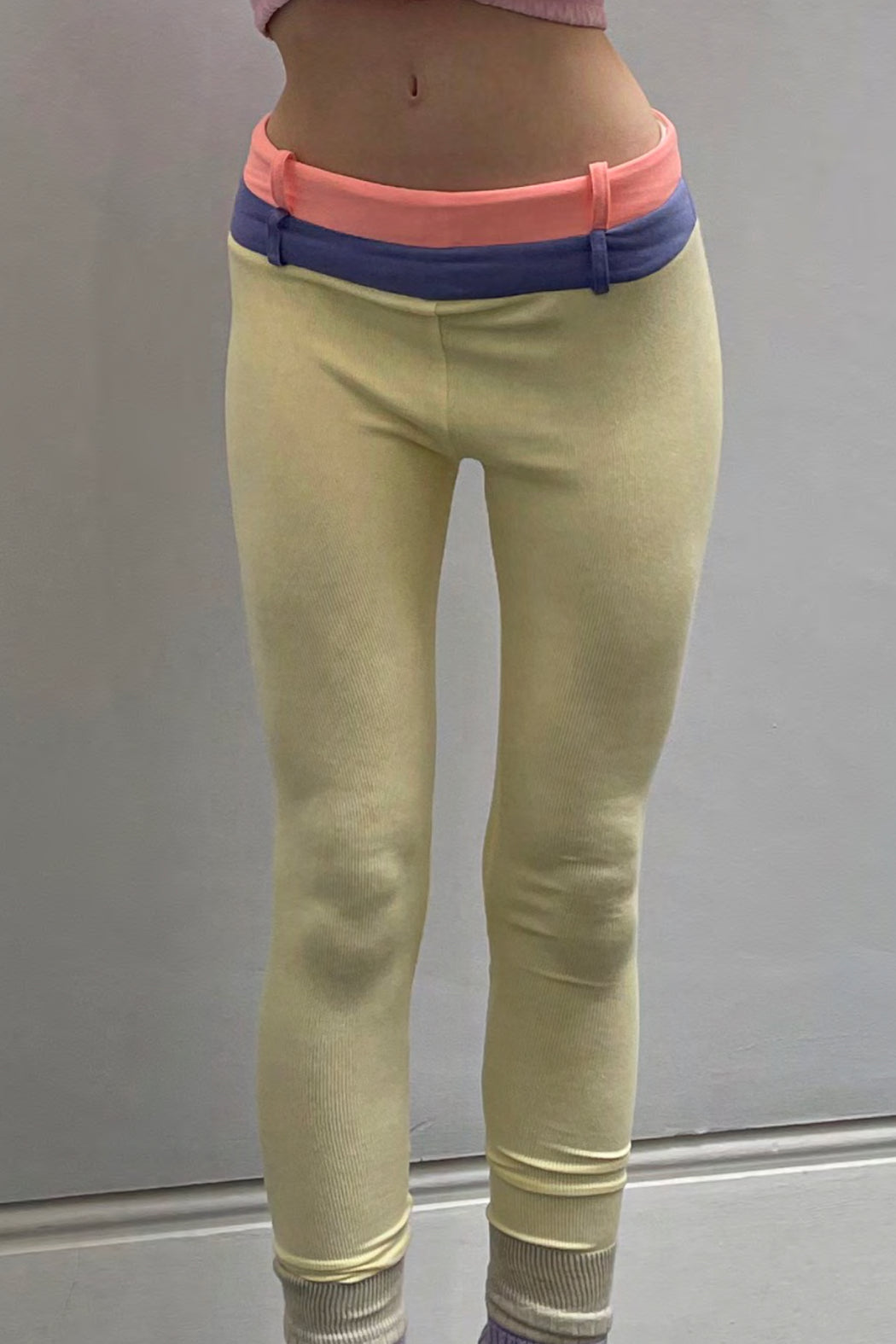 DOUBLE WAISTBAND LEGGINGS - CREAM JELLYBEAN PEACH