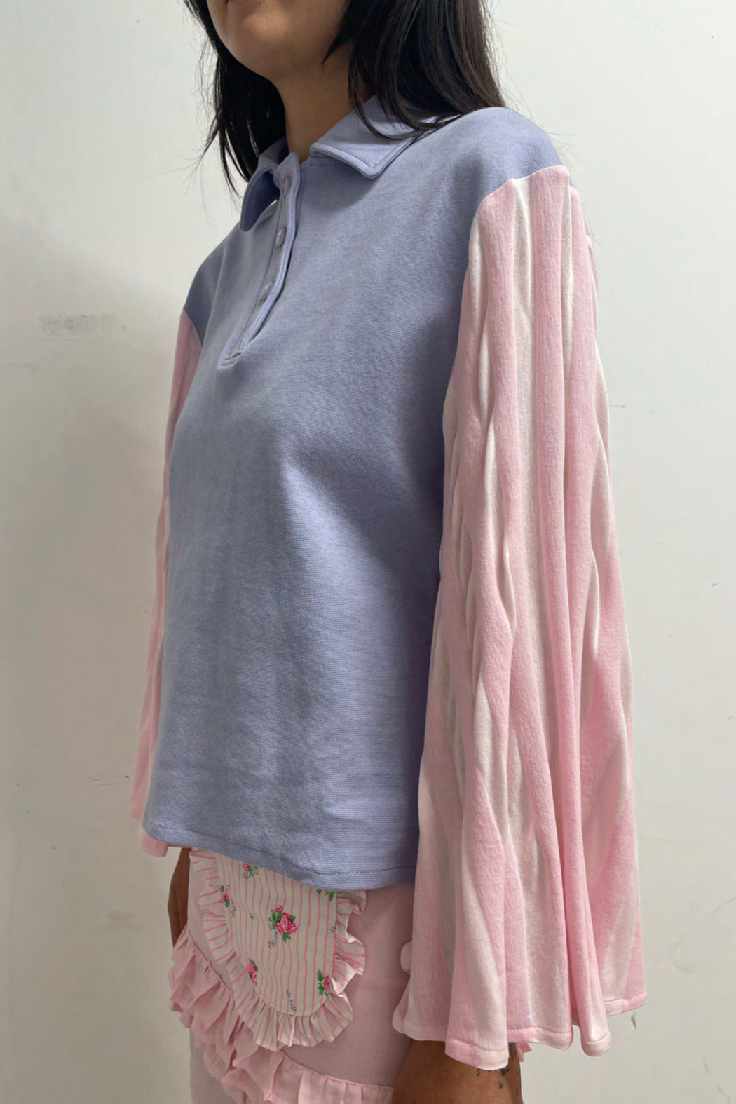 BATWING POLO TOP - LAVENDER/PINK STRIPE