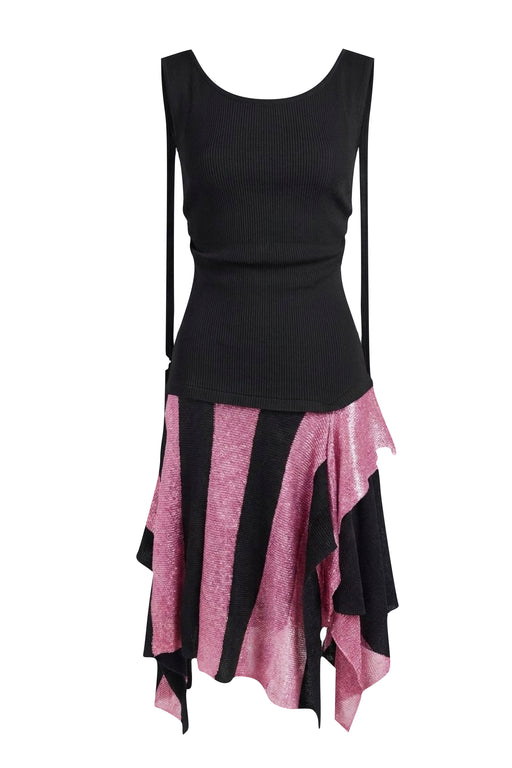 STRIPPED OF SHOULDER DRESS - BLACK
