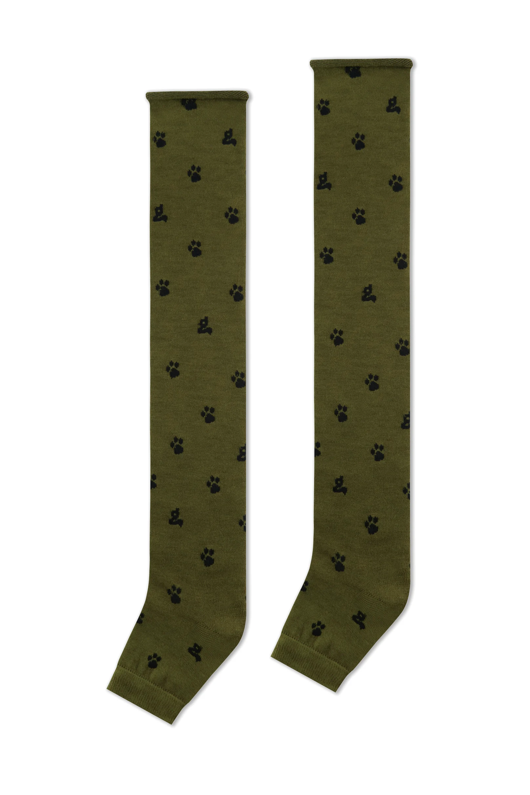 Olive Brown Paw Print Stirrup Slouchy Leg Warmers