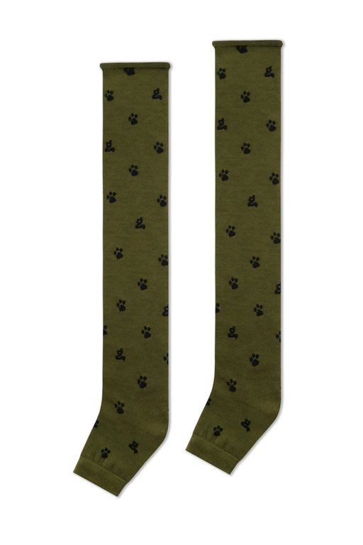 Olive Brown Paw Print Stirrup Slouchy Leg Warmers