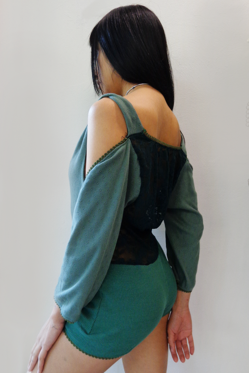 Jersey Pointelle Playsuit Green