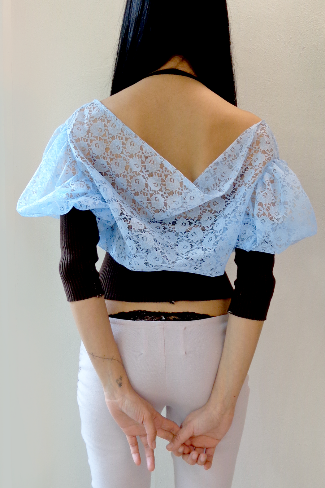 Lace Cowl Blouse - Blue