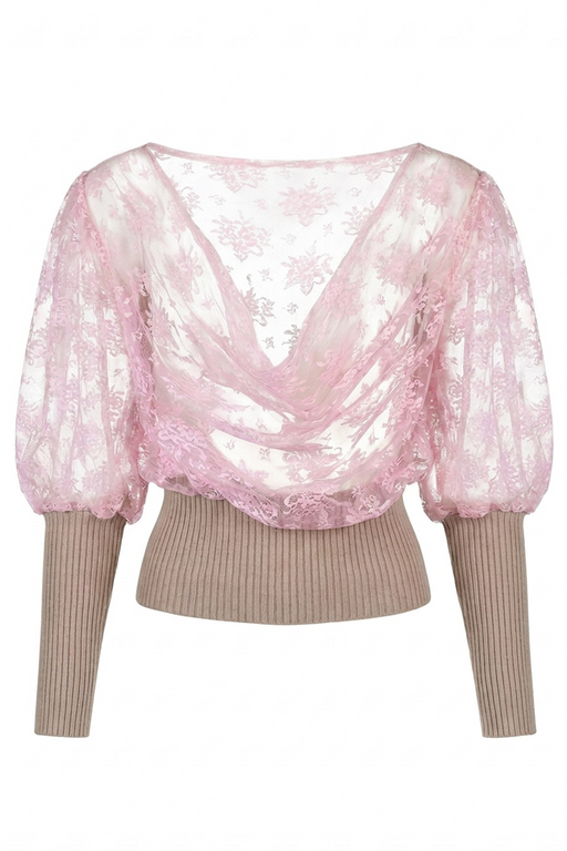 Lace Cowl Blouse - Pink