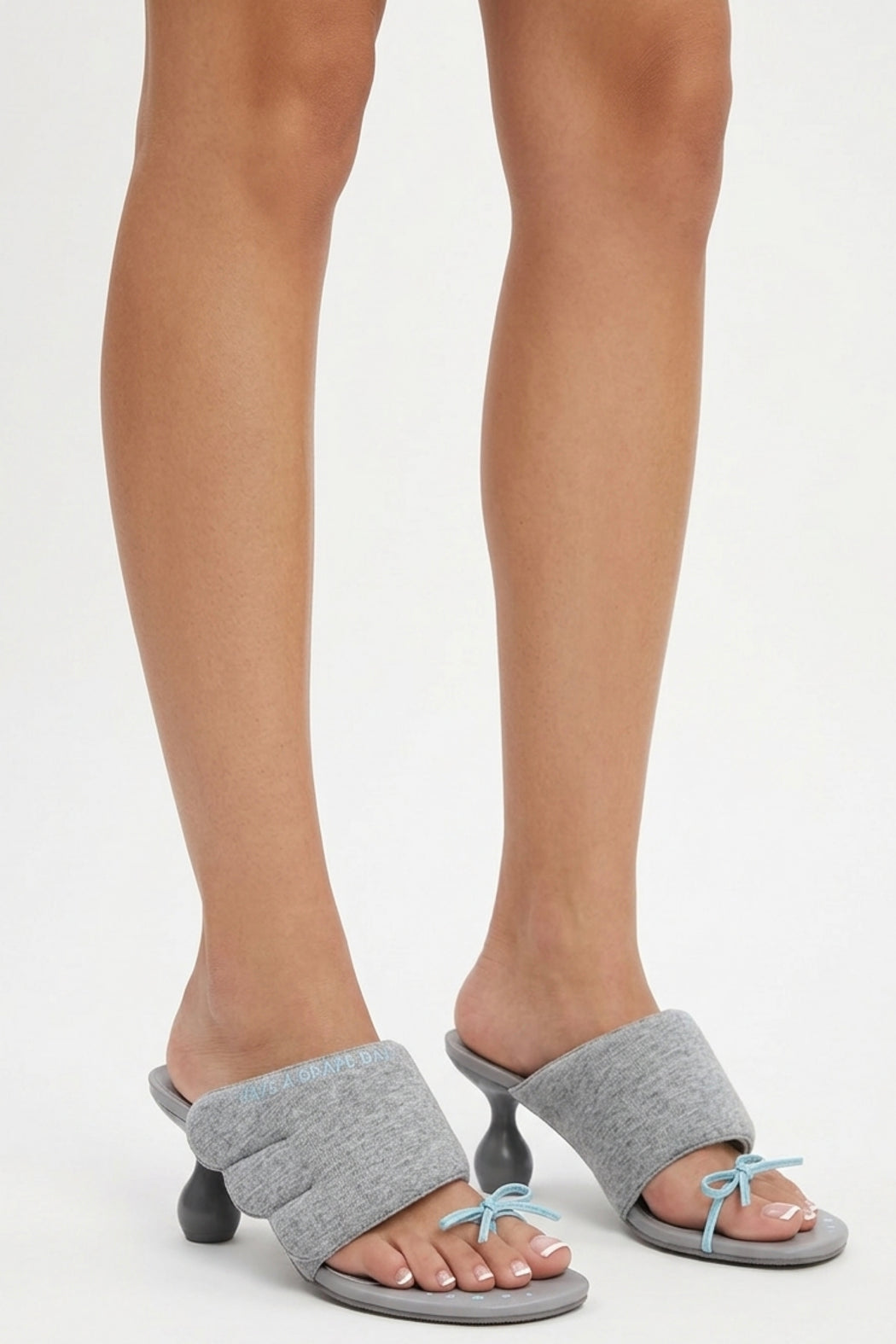 GREY HOODIE ROUND TOE HEELED SANDALS