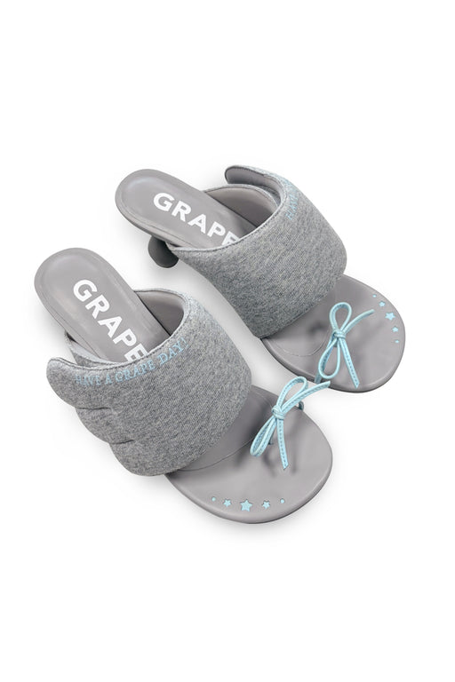 GREY HOODIE ROUND TOE HEELED SANDALS