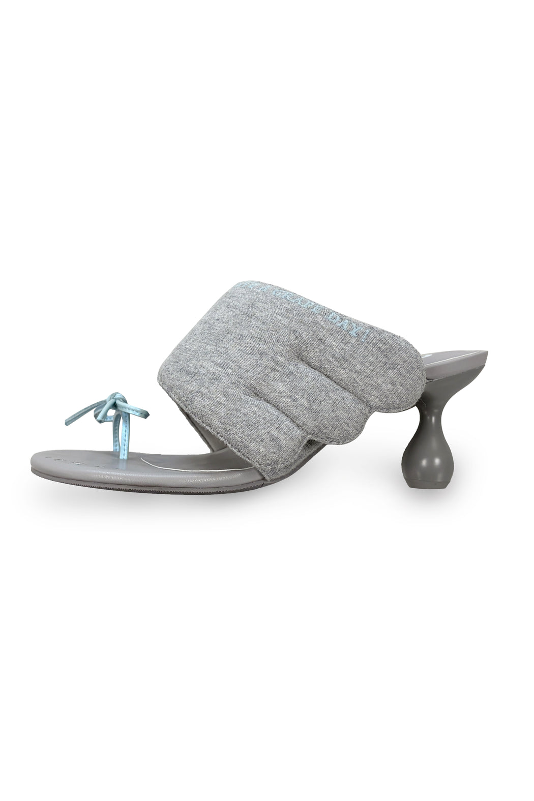 GREY HOODIE ROUND TOE HEELED SANDALS