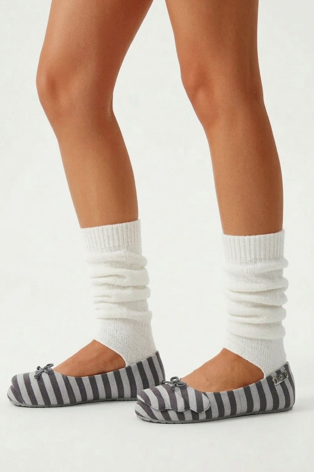 GREY STRIPED BALLET FLATS