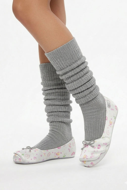 GREY PRINTED SATIN BALLET FLATS