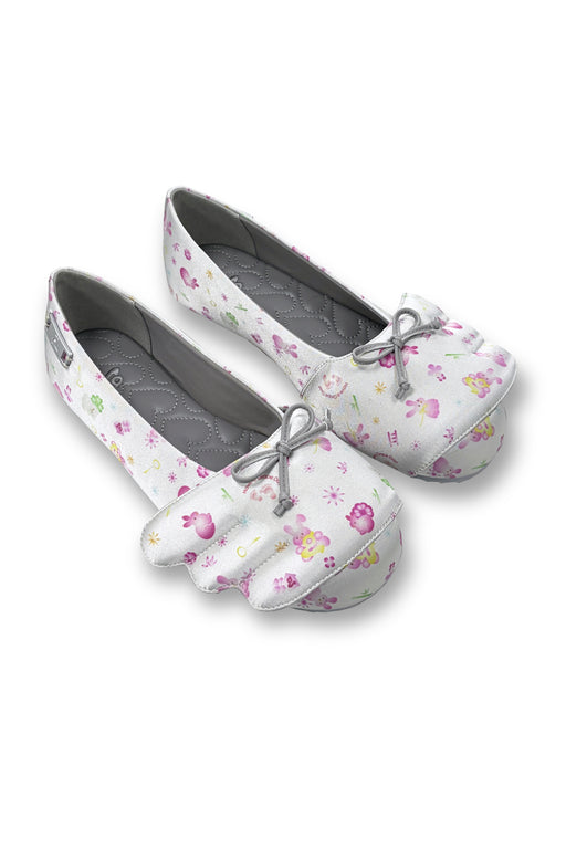 GREY PRINTED SATIN BALLET FLATS