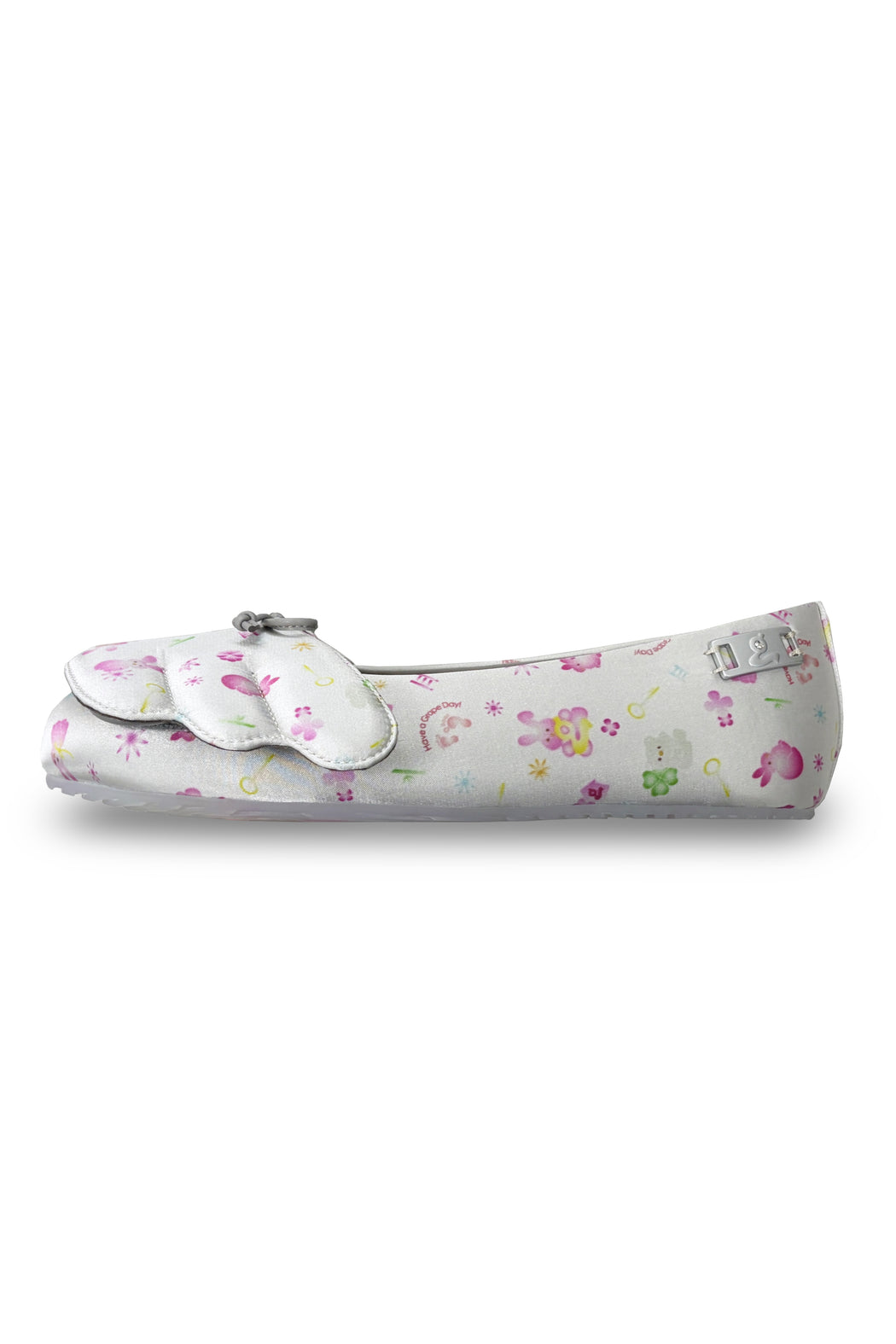 GREY PRINTED SATIN BALLET FLATS