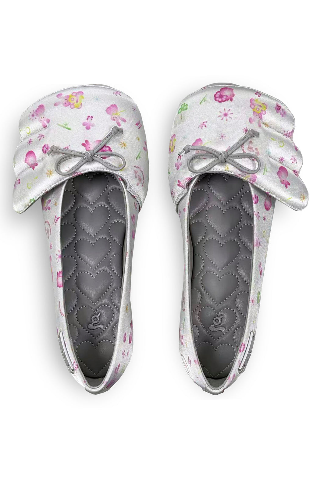 GREY PRINTED SATIN BALLET FLATS
