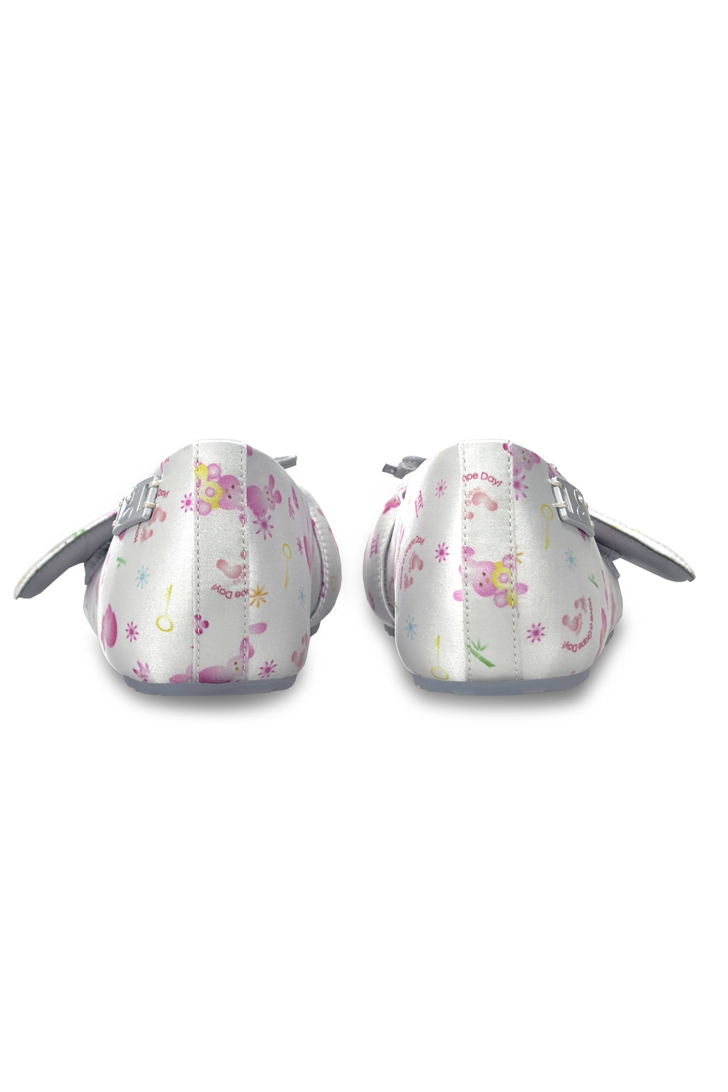 GREY PRINTED SATIN BALLET FLATS