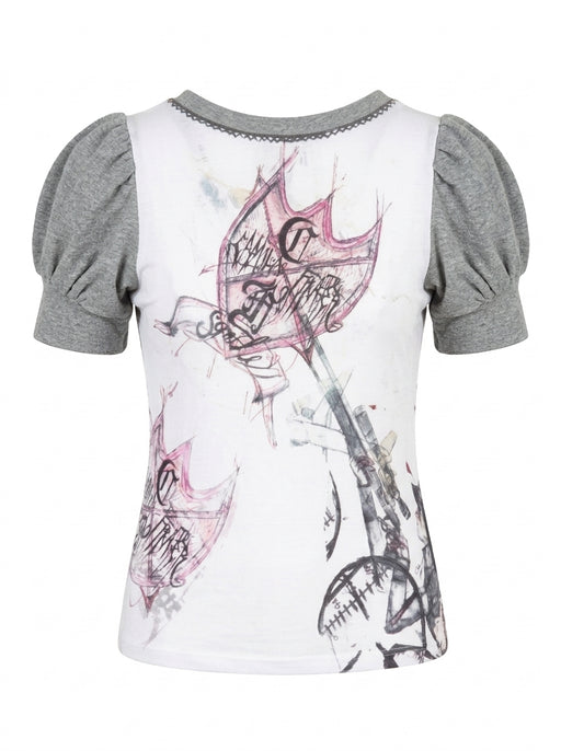 Grey Puff Sleeve V-neck Blouse