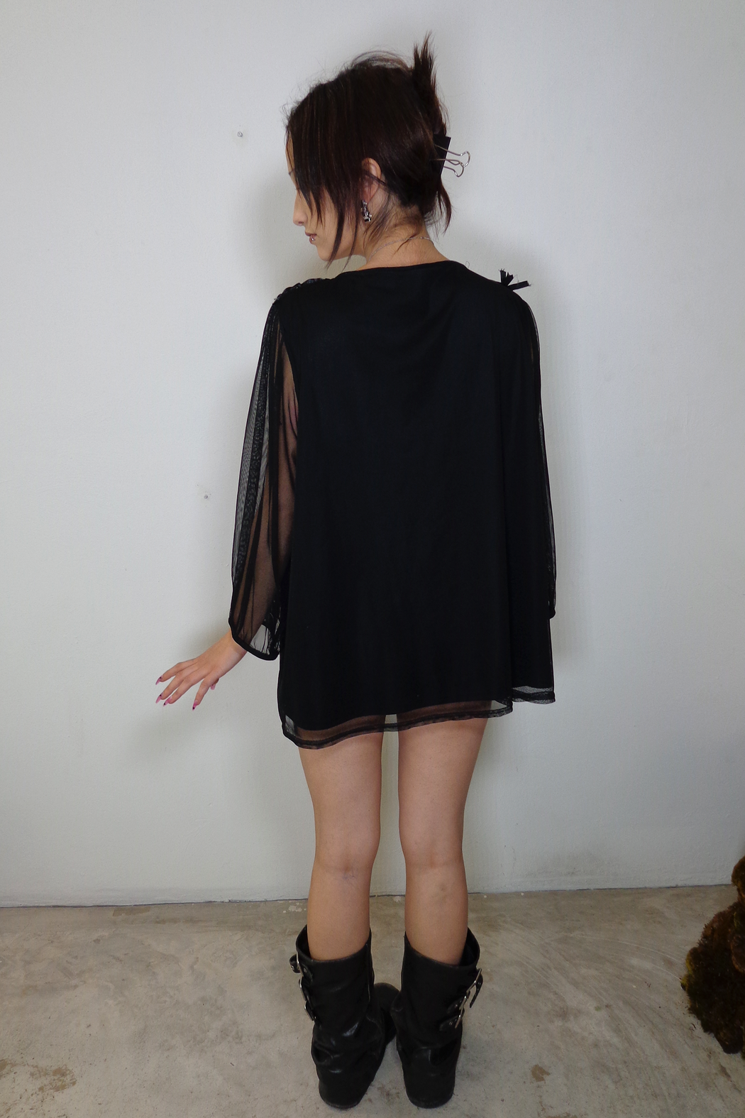 Black Lace Top/Dress With Mesh Sleeves