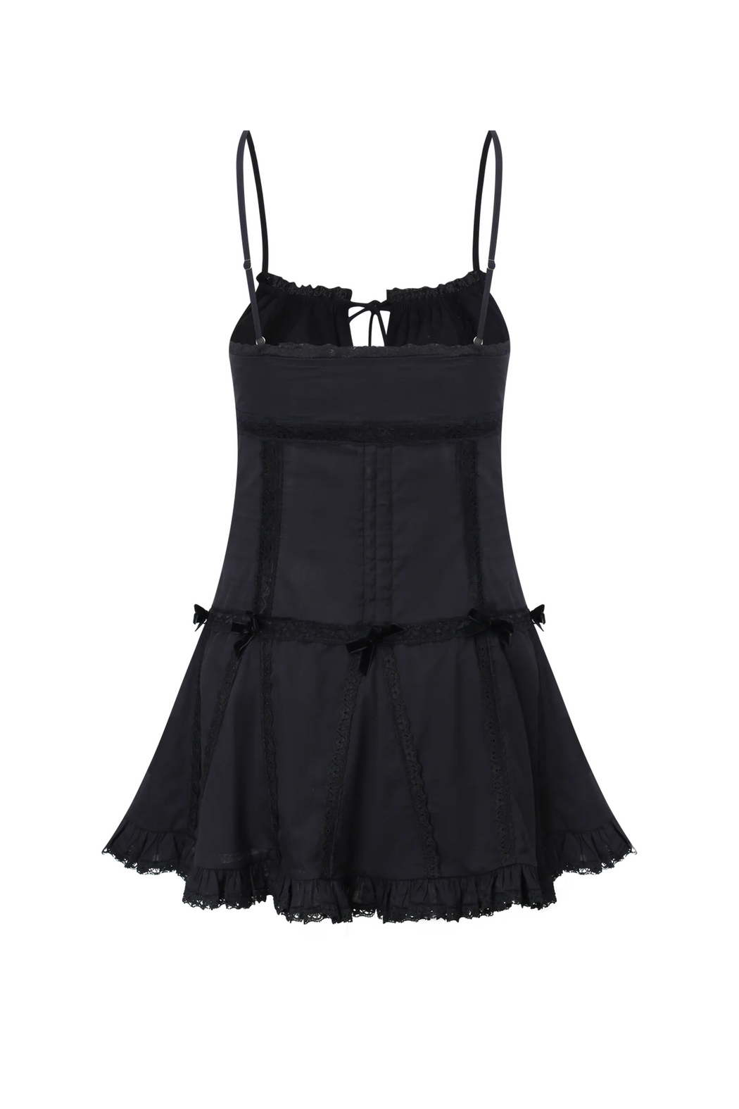 Nodress black lace trim pleated cotton dress