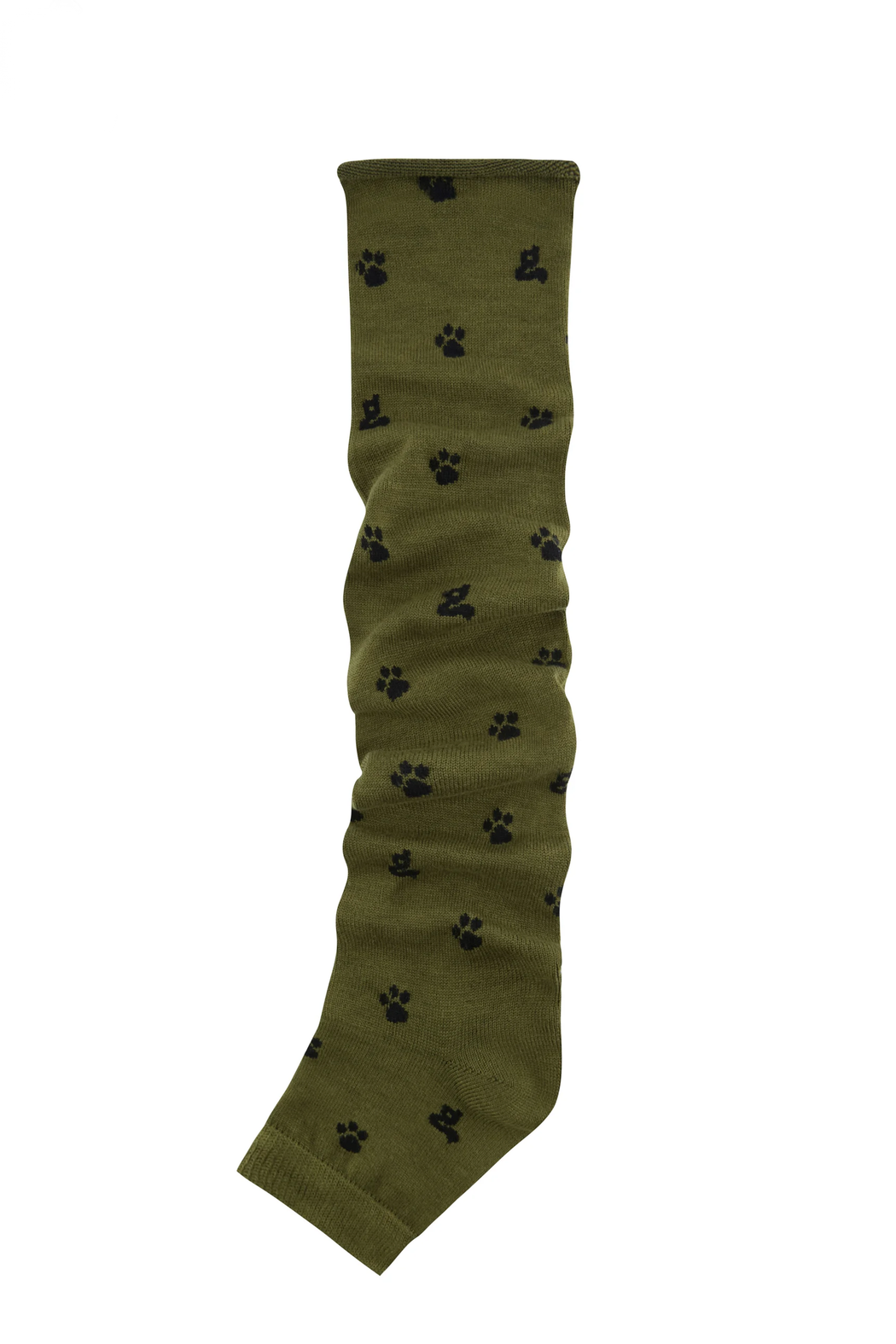Olive Brown Paw Print Stirrup Slouchy Leg Warmers