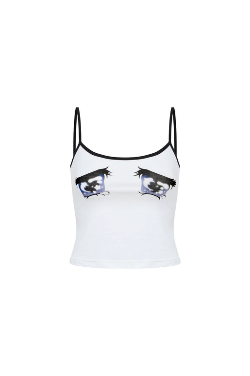 Nodress white "No cry" crying eyes printed camisole